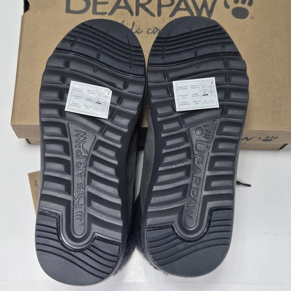 BearPaw Cheryl Charcoal Gray Lace-Up Boots with Fur Trim Women's Size 10